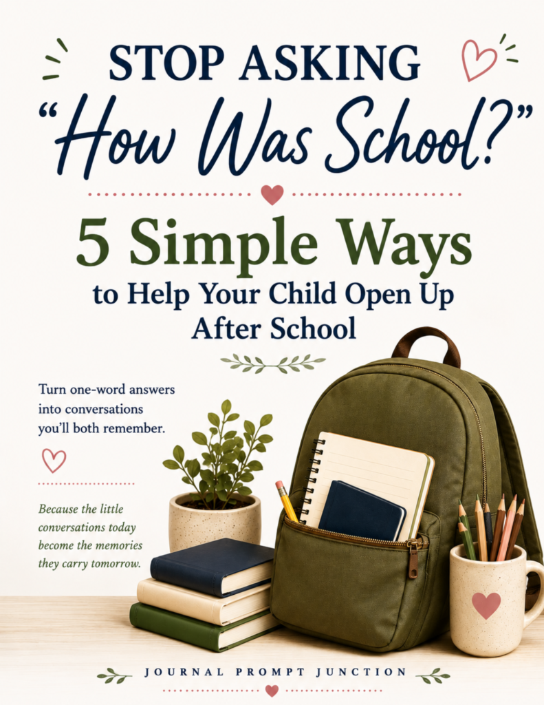 picture of a backpack with pencils and notebook - the caption says Stop Asking How was School - turn one word answers into conversations you will both remember