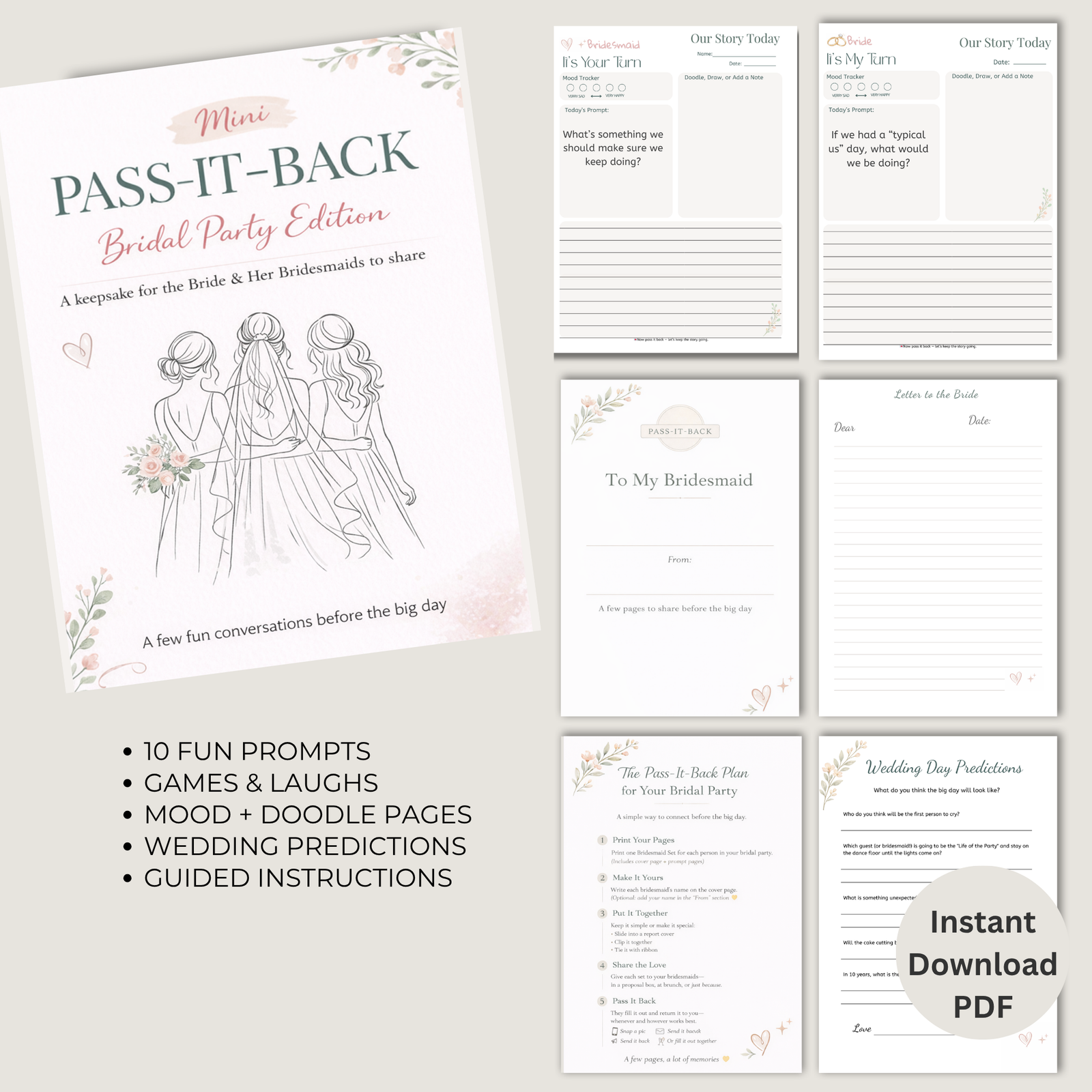 Pass-It-Back™ Bride & Bridesmaid Journal | 10 Fun Prompts | Letter to the Bride - Image 2