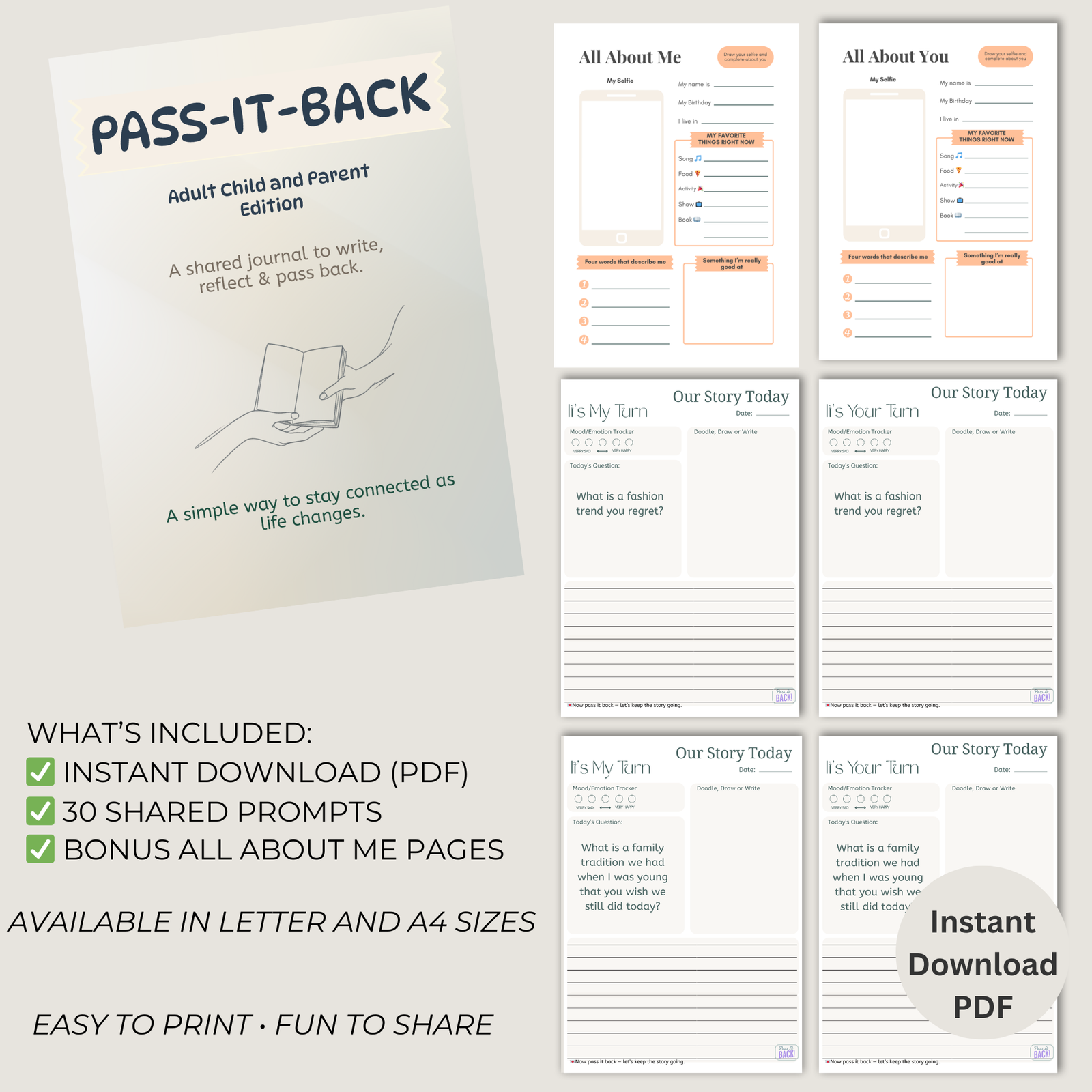 Pass-It-Back™ Parents (Mom or Dad) AND Adult Child Shared Journal | 30 Prompts - Image 2