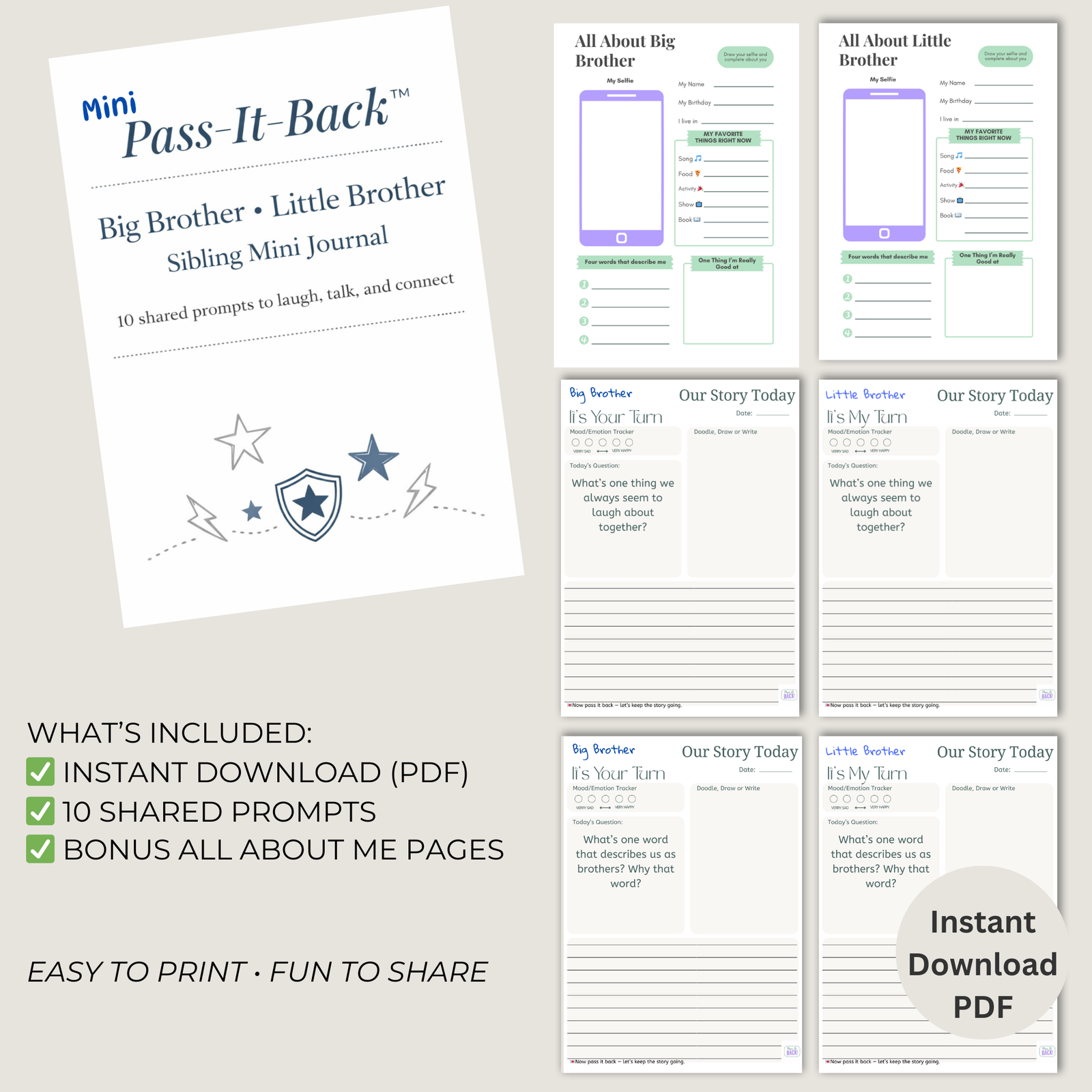 Pass-It-Back™ Big Brother & Little Brother Sibling Journal | 10 Prompts | Ages 6–12 - Image 3