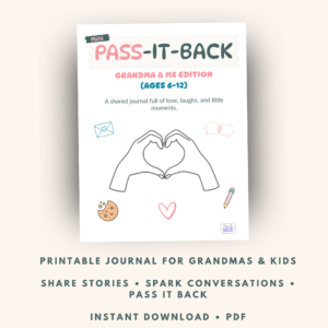 Pass-It-Back™ Grandma & Me Mini Journal | 10 Prompts | Ages 6–12