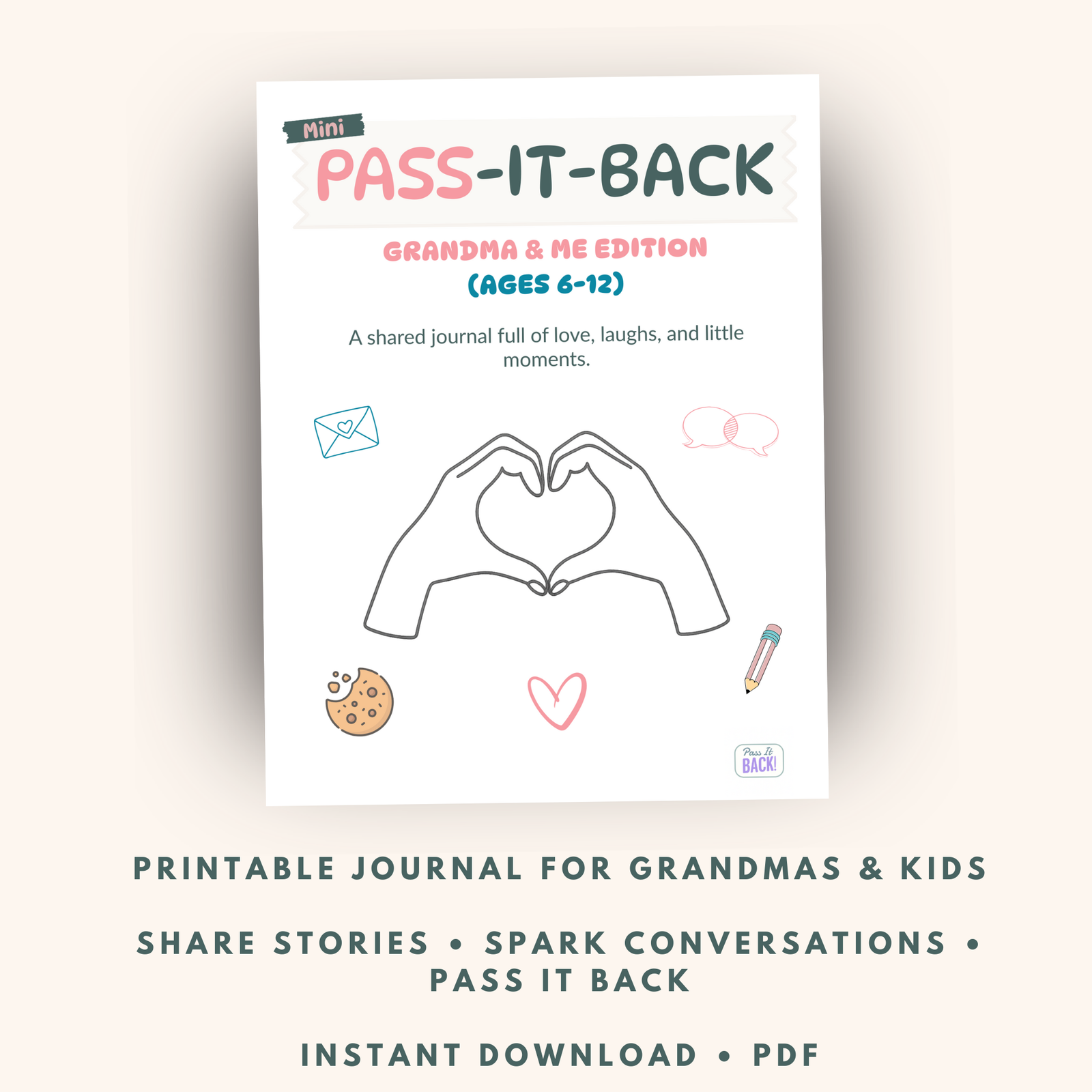 Pass-It-Back™ Grandma & Me Mini Journal | 10 Prompts | Ages 6–12