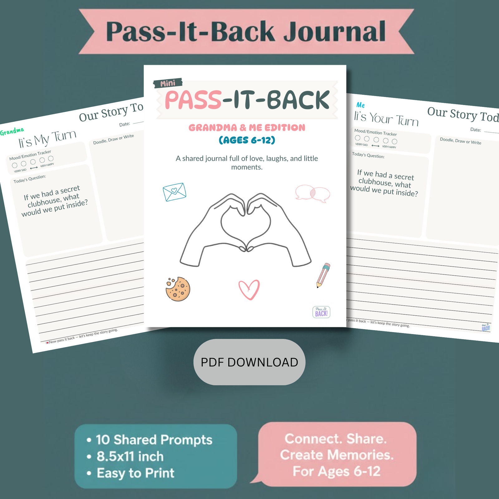 Pass-It-Back™ Grandma & Me Mini Journal | 10 Prompts | Ages 6–12 - Image 3