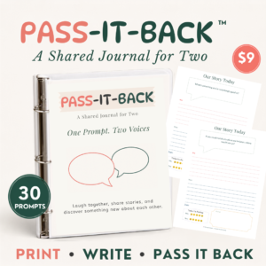 Pass-It-Back for Two printable shared journal with 30 prompts for two people in a 3 ring binder