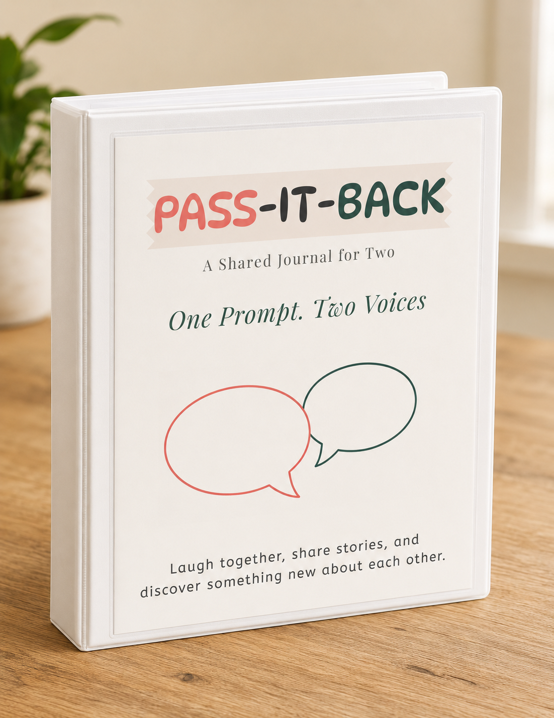 Pass-It-Back for Two printable shared journal displayed in a 3-ring binder