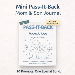 image of the cover of the pass it back shared journal for mom and son ages 9 to teen