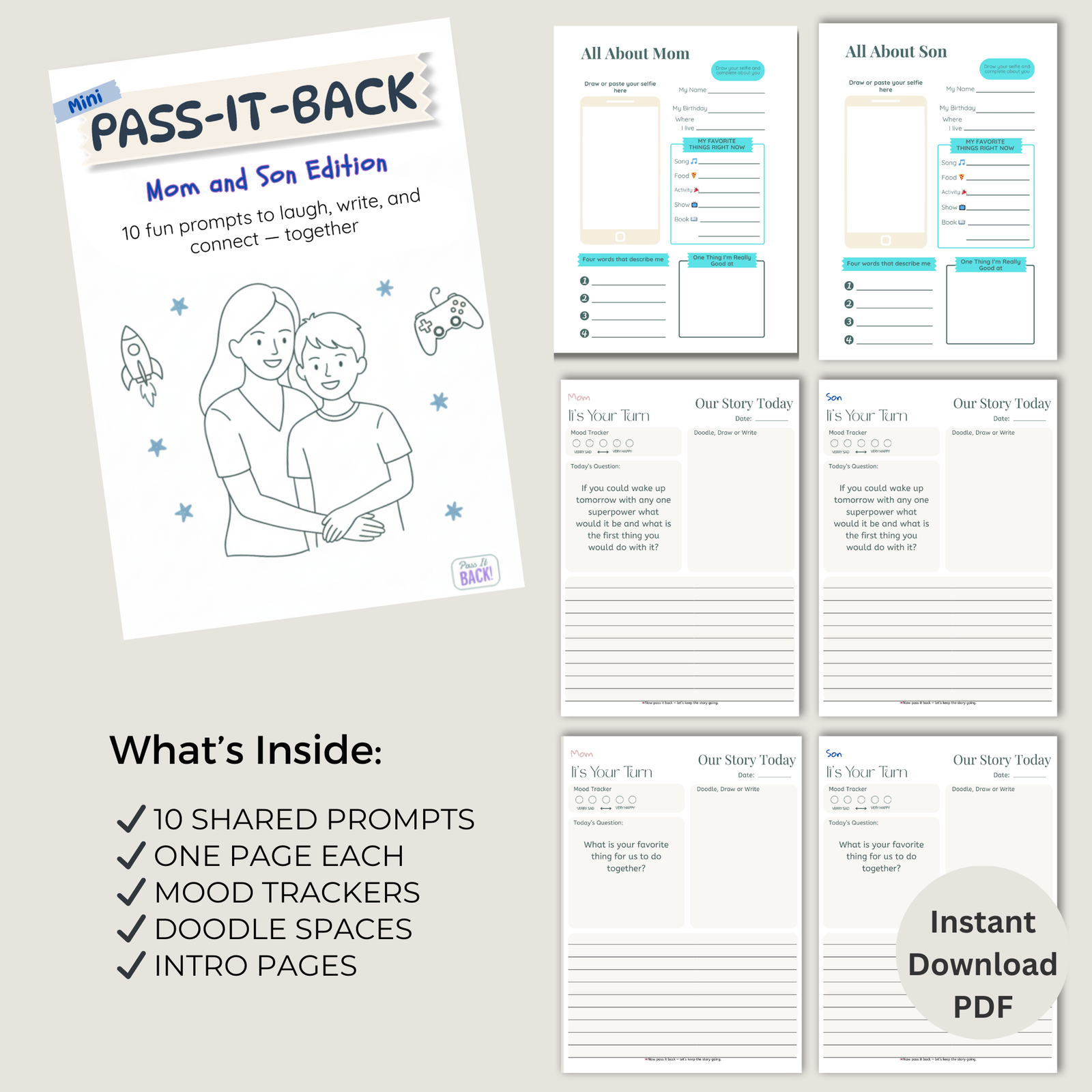 Pass-It-Back™ Mom & Son Mini Journal | 10 Prompts | Ages 9-Teen - Image 3