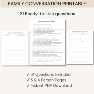 Family Conversation Starters Printable PDF | Family Bonding Activity | 31 Dinner Table Questions