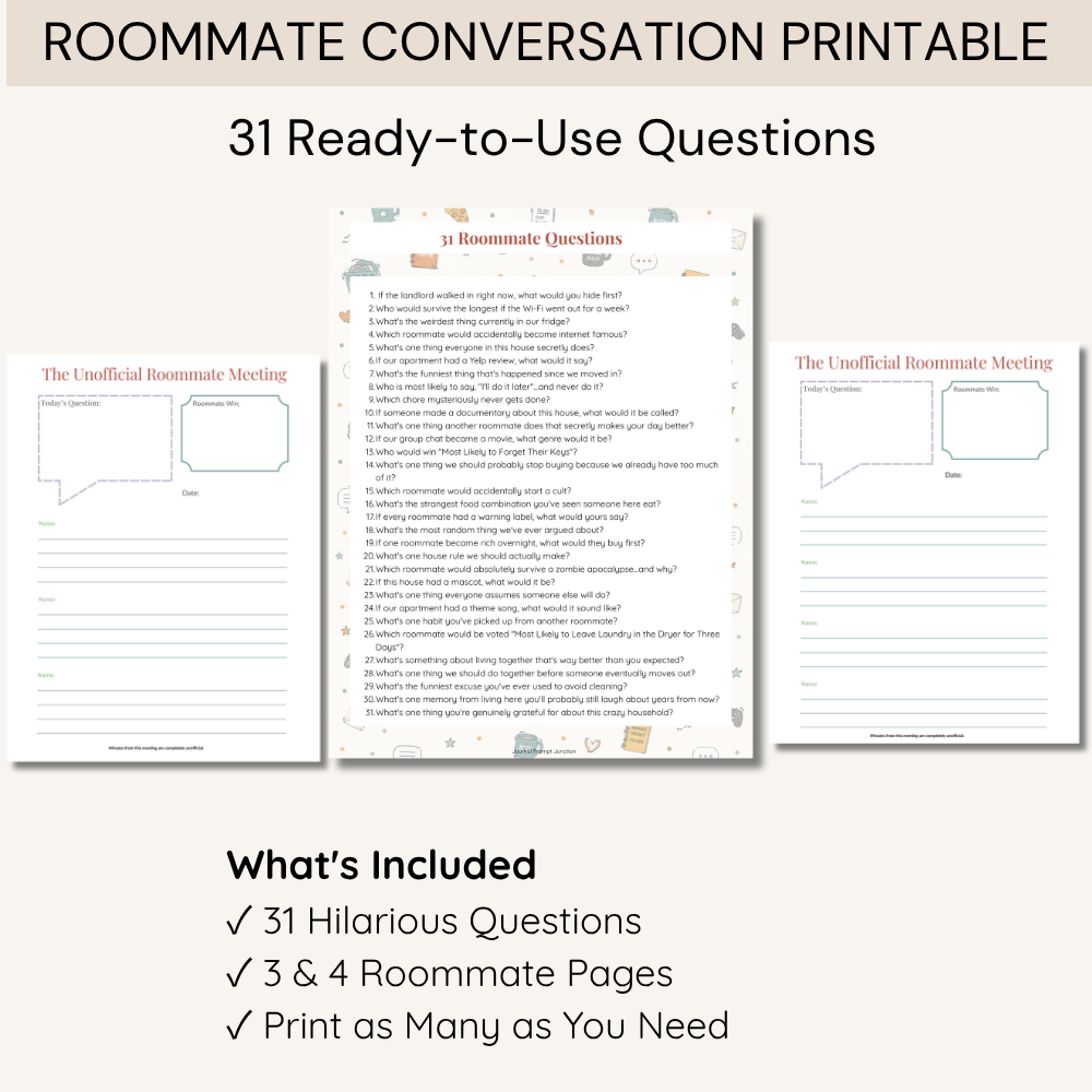 Funny Roommate Prompts | Roommate Conversation Printable | 31 Ready-to-Use Questions PDF - Image 2
