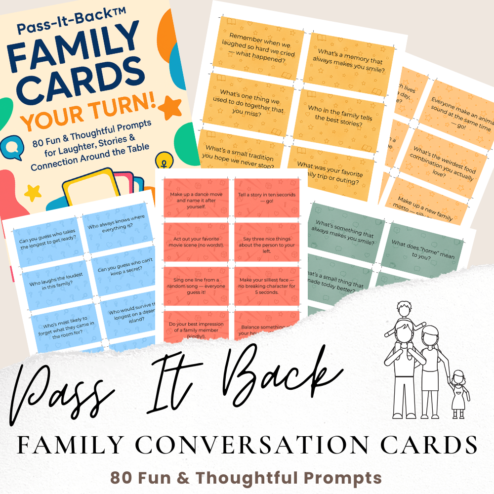 Pass-It-Back™ Family Conversation Cards | 80 Printable Questions for Game Night