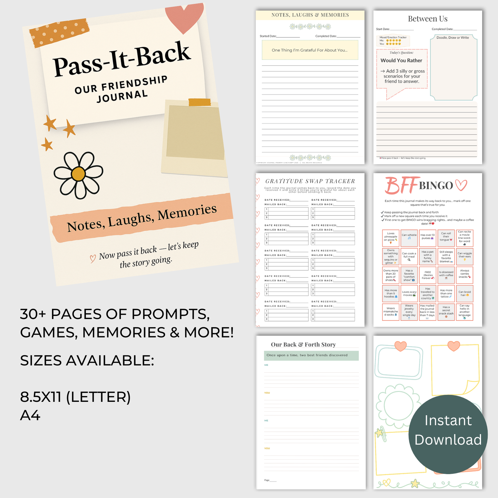 Pass-It-Back™ BFF Friendship Journal | Printable Prompts, Games & Memory Pages - Image 2