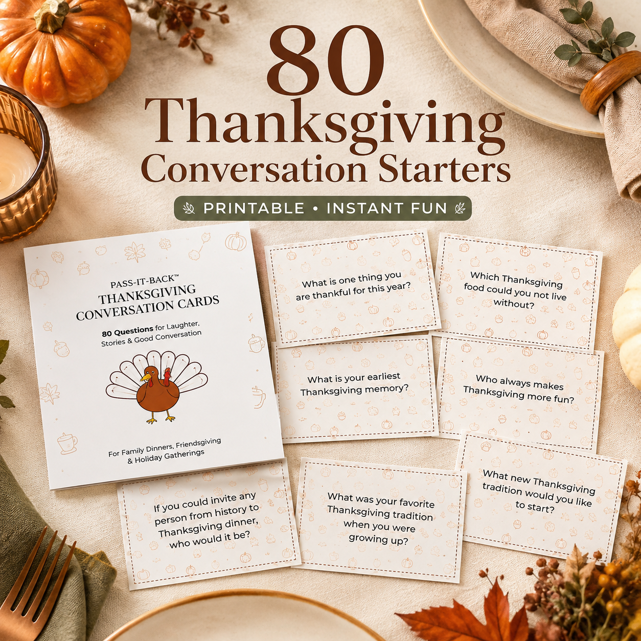 Thanksgiving Conversation Starters | 80 Printable Family & Friendsgiving Cards