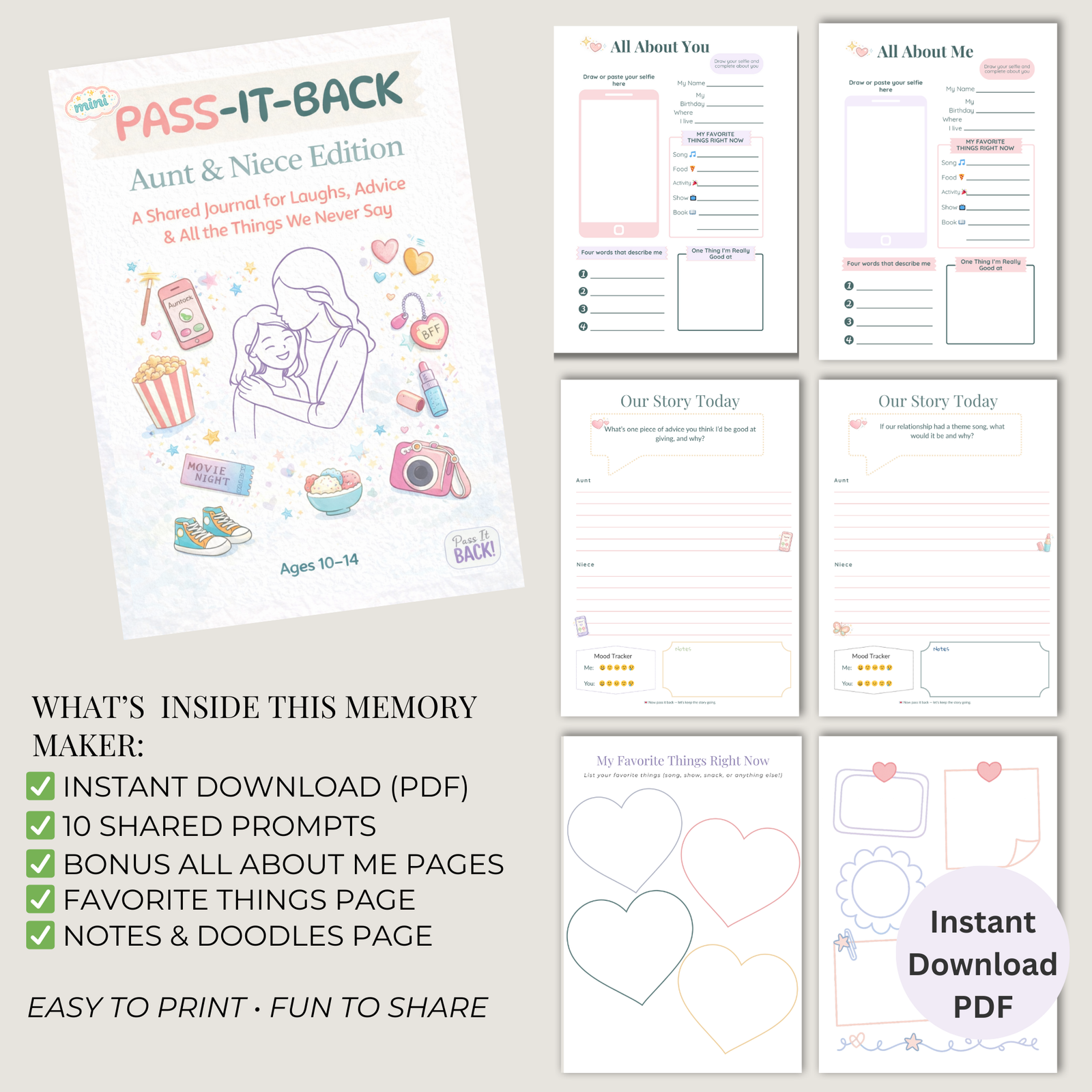 Pass-It-Back™ Aunt and Niece Journal | 10 Shared Prompts | Ages 7–14 - Image 2