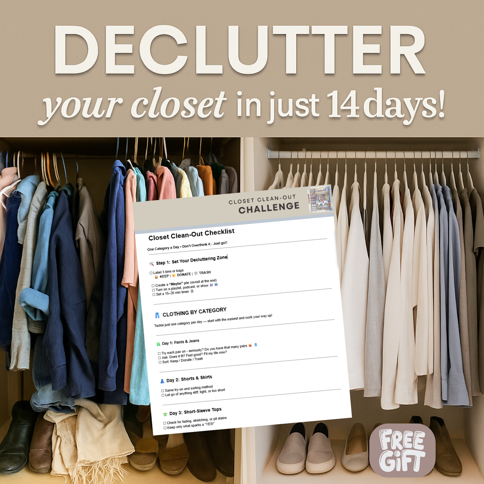 Declutter Workbook | 7-Day Jumpstart, 30-Day Challenge Calendar + Closet Cleanout - Image 9