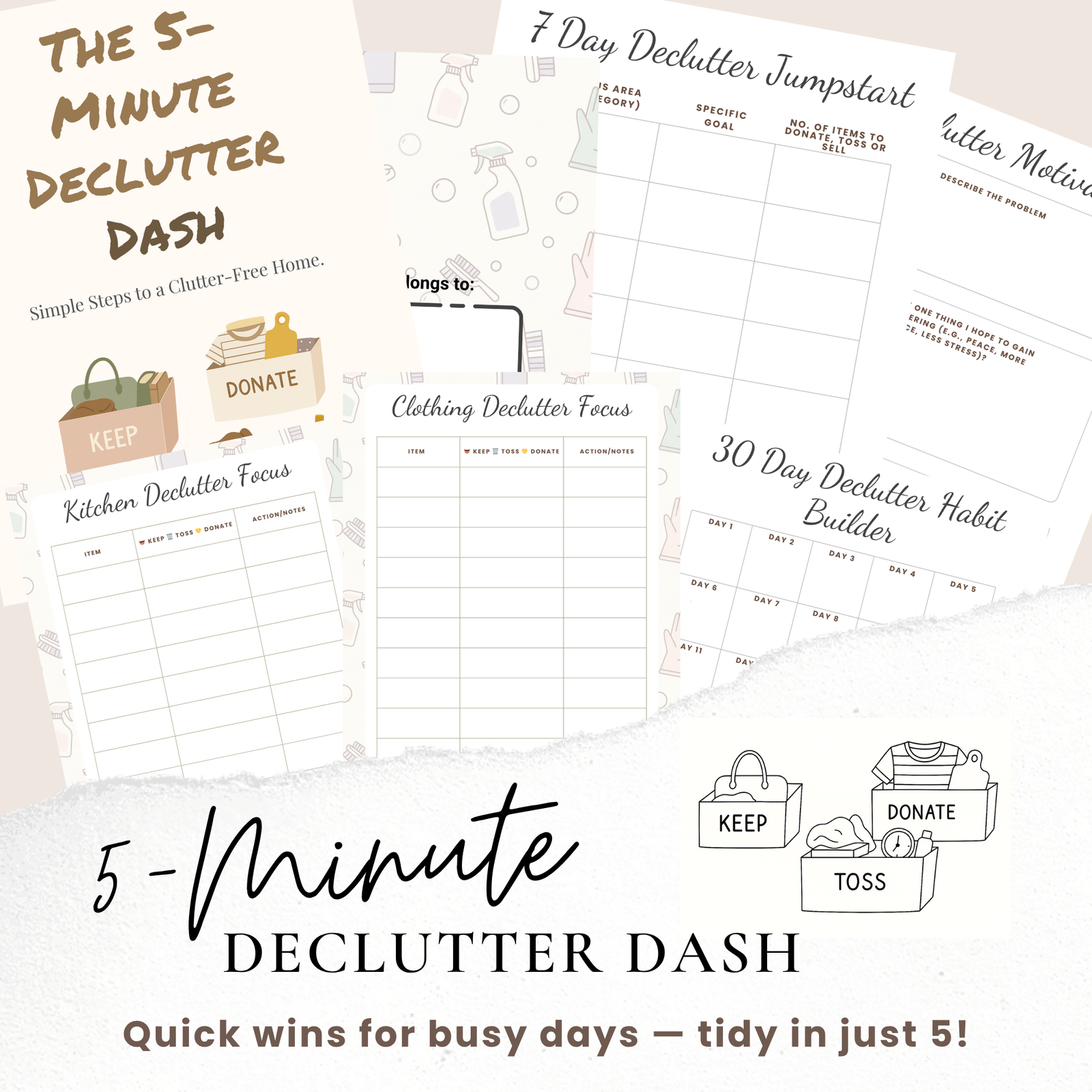 Declutter Workbook | 7-Day Jumpstart, 30-Day Challenge Calendar + Closet Cleanout