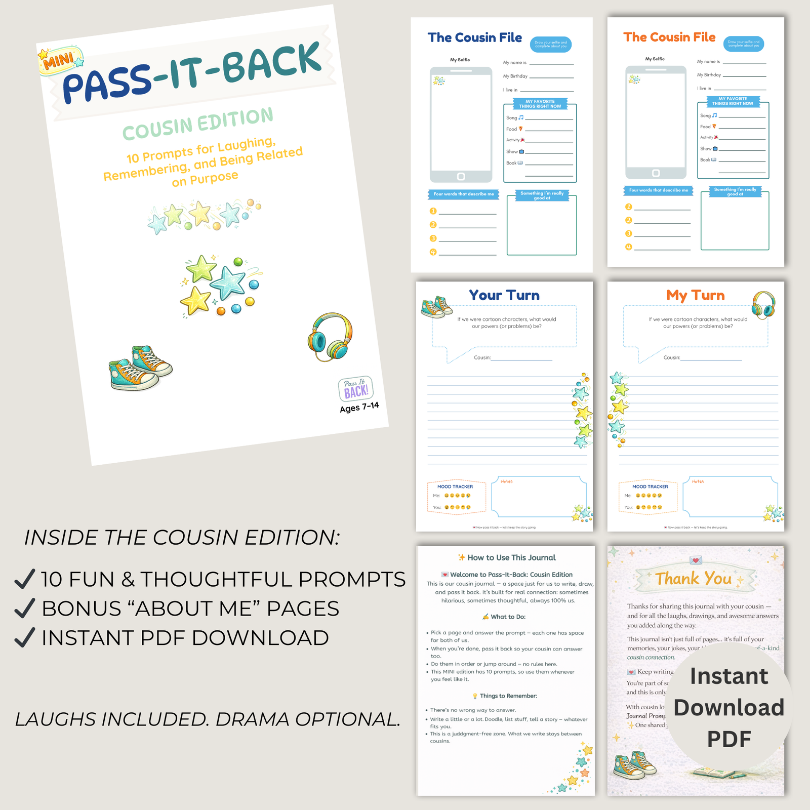 Pass-It-Back™ Cousin Journal for Kids and Tweens | 10 Shared Prompts | Ages 7–14 - Image 2