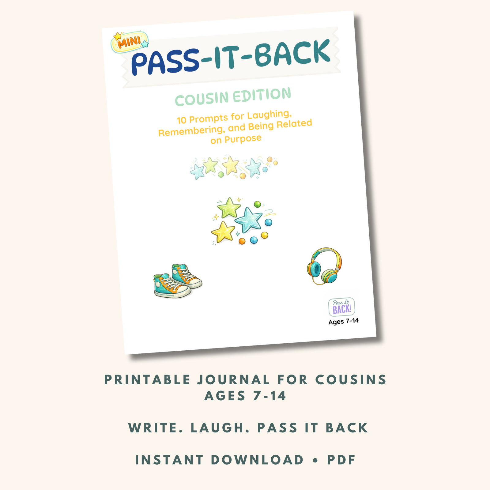Pass-It-Back™ Cousin Journal for Kids and Tweens | 10 Shared Prompts | Ages 7–14