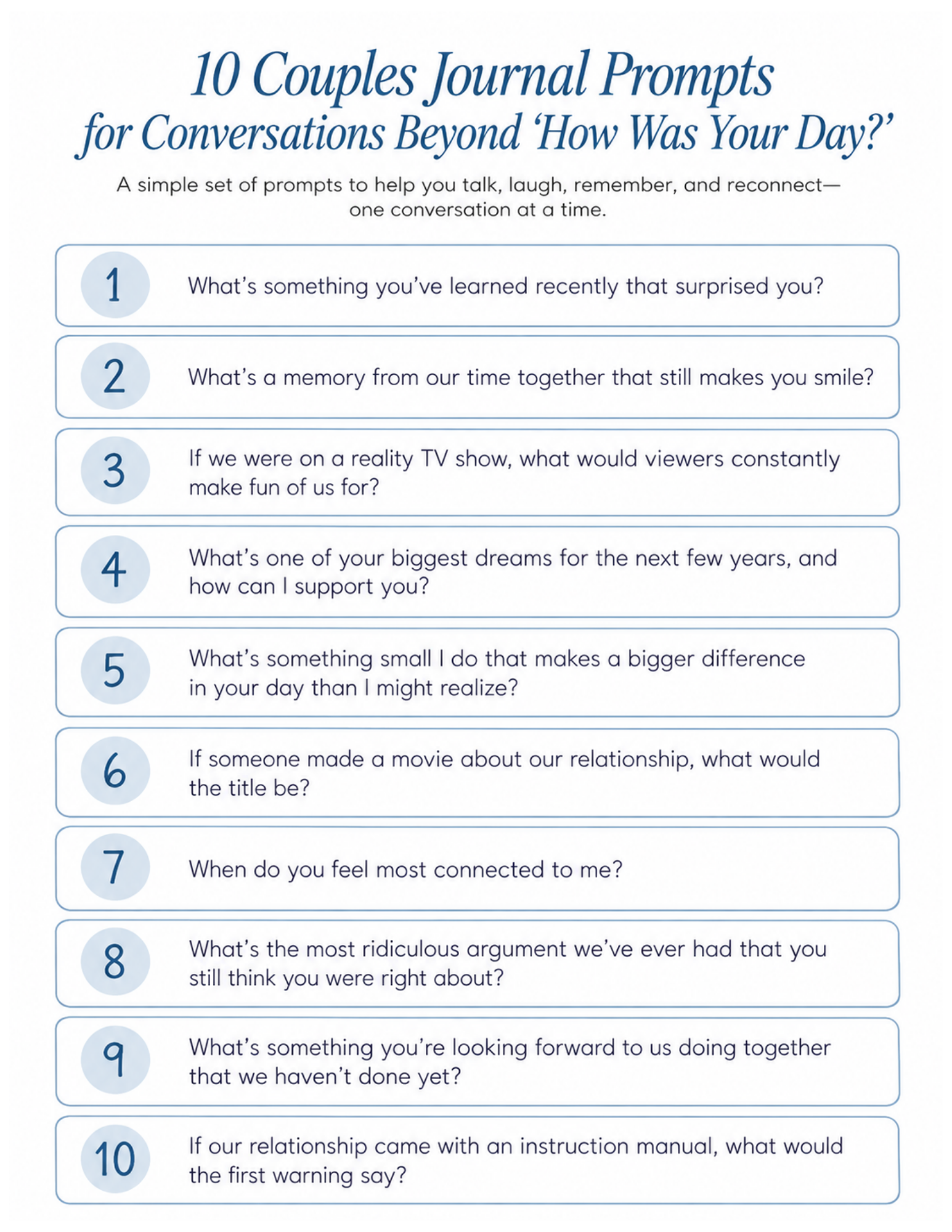 10 couples journal prompts with funny and thoughtful questions for partners to answer together