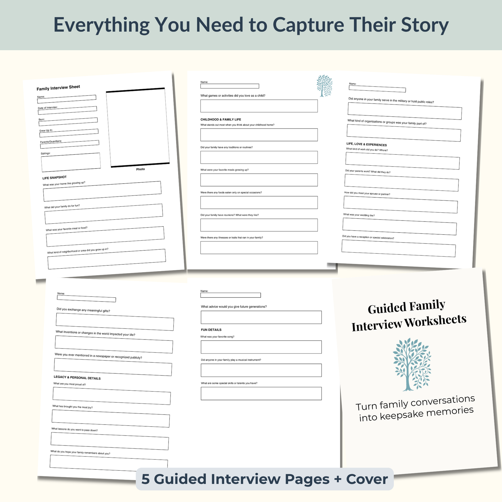 Family History Interview Worksheets | Printable and Fillable Family Keepsake - Image 2