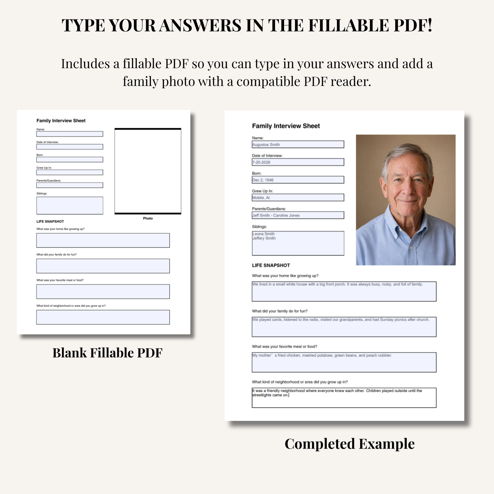 Family History Interview Worksheets | Printable and Fillable Family Keepsake - Image 3