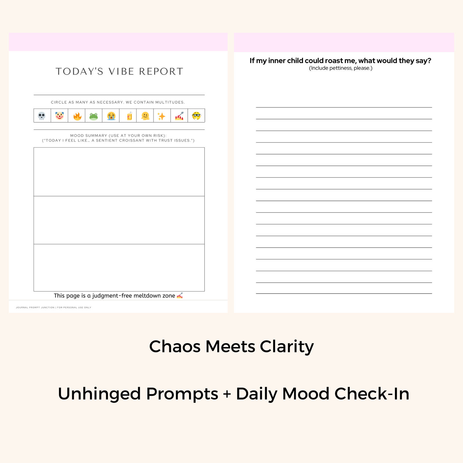 UNHINGED Printable Journal | 30 Funny Journal Prompts for Chaotic Self Reflection - Image 3